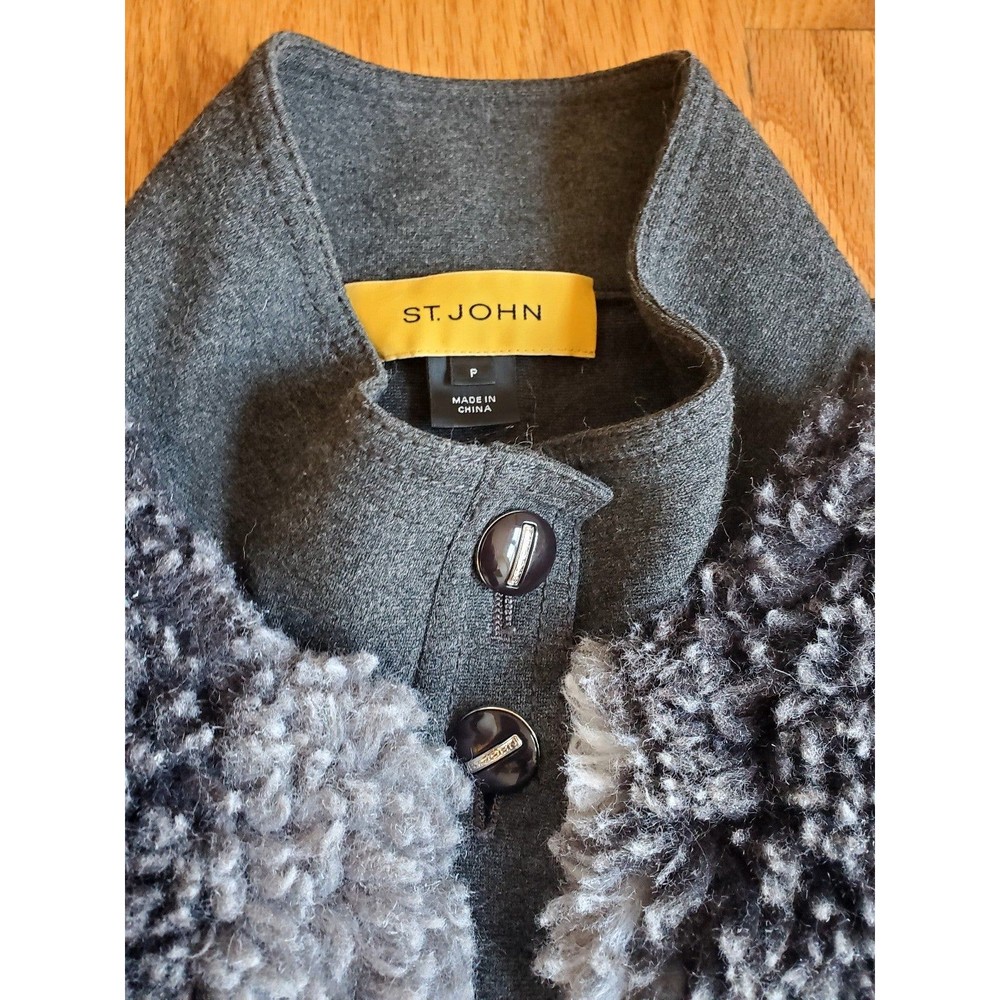 Faux Front Fur Vest St John Size P Gray Button Down - Picture 2 of 7